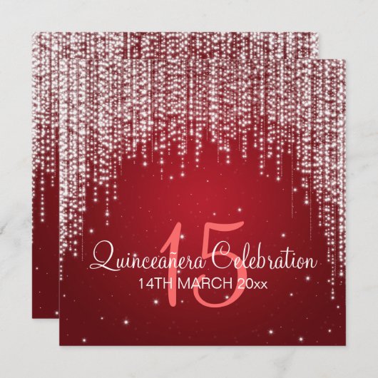 Quinceañera Celebration Party Night Dazzel Rot Einladung (Vorne/Hinten)
