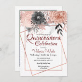 Quinceañera Celebration Pink Roses Floral Einladung (Vorne/Hinten)