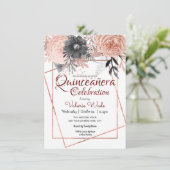 Quinceañera Celebration Pink Roses Floral Einladung (Stehend Vorderseite)