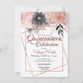 Quinceañera Celebration Pink Roses Floral Einladung (Vorderseite)