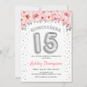 Quinceanera Celebration - Rosa Silberballons Einladung (Vorderseite)