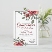 Quinceañera Celebration Wasserfarben Rose Blumenbe Einladung (Stehend Vorderseite)