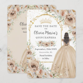 Quinceañera Champagne Beige Cream Floral Princess Save The Date