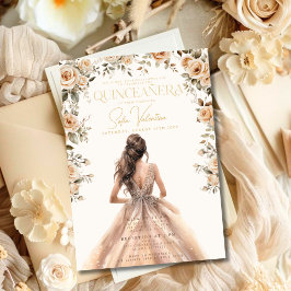 Quinceañera Champagne Gold Floral Gourmets Prinzes Einladung