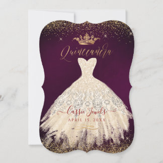 Quinceanera Champagne Gold Glitzer Dress DIY Color Einladung