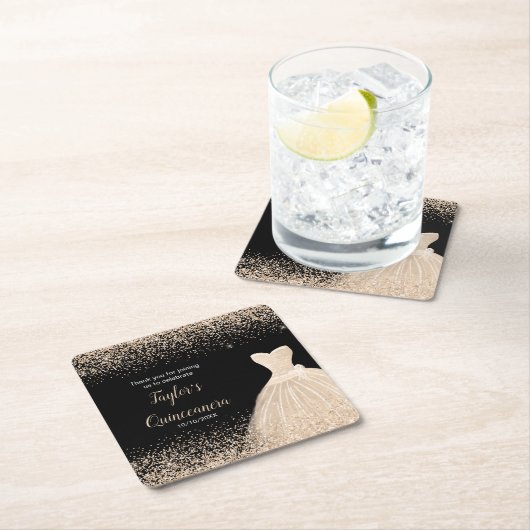 Quinceanera Champagne Imitate Glitzer Rechteckiger Pappuntersetzer (Vor Ort)