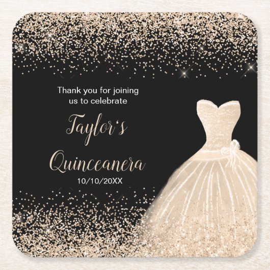 Quinceanera Champagne Imitate Glitzer Rechteckiger Pappuntersetzer (Vorderseite)