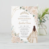 Quinceanera Champagne Ivory Blumenschmuck Prinzess Einladung (Stehend Vorderseite)
