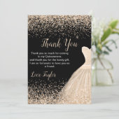 Quinceanera Champagne White Dress Faux Glitter Dankeskarte (Stehend Vorderseite)