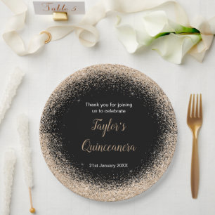 Quinceanera Champagner Faux Glitter Pappteller