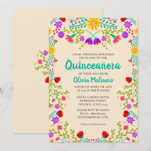 Quinceanera Champagner Mexikanische Blumen Geburts Einladung