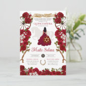 Quinceanera Charra Parco Tassino Rote Rose & Locar Einladung (Stehend Vorderseite)