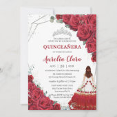 Quinceañera Charro Dress Rote Rosen Blumensilber Einladung (Vorderseite)