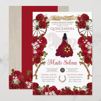 Quinceanera Charro Elegante Rote Rose Western Einladung