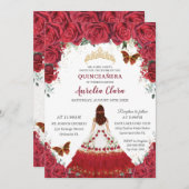 Quinceañera Charro Rote Blütenprinzessin Pferdesch Einladung (Vorne/Hinten)