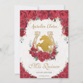 Quinceañera Charro Rote Flora Prinzessin Gold Pfer Einladung (Rückseite)