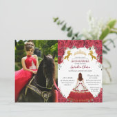 Quinceañera Charro Rote Flora Prinzessin Gold Pfer Einladung (Stehend Vorderseite)