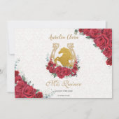 Quinceañera Charro Rote Flora Prinzessin Gold Pfer Einladung (Rückseite)