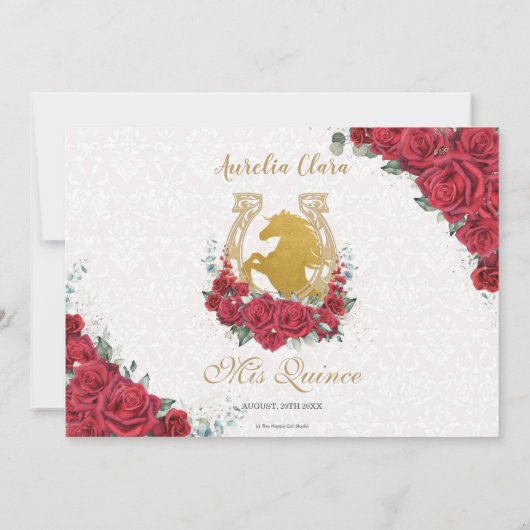 Quinceañera Charro Rote Flora Prinzessin Gold Pfer Einladung (Rückseite)