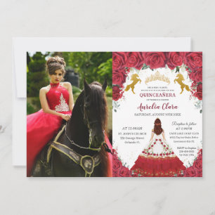 Quinceañera Charro Rote Flora Prinzessin Gold Pfer Einladung