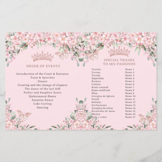 Quinceañera Cheroms Rose Gold Programm (Rückseite)