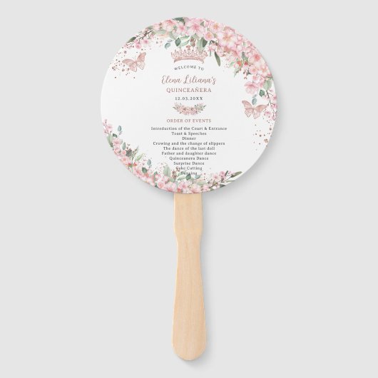 Quinceañera Cheroms Rose Gold Programm Fächer (Vorderseite)