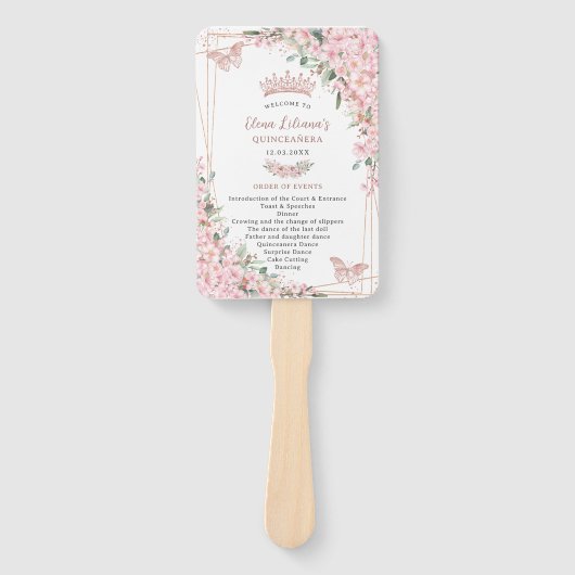 Quinceañera Cheroms Rose Gold Programm Fächer (Vorderseite)