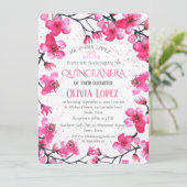 Quinceañera Cherry Blossom Floral 15. Geburtstag Einladung (Stehend Vorderseite)