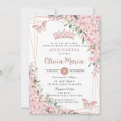 Quinceañera Cherry Blüten Rose Gold Schmetterlinge Einladung (Vorderseite)