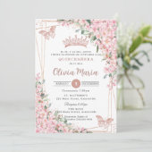 Quinceañera Cherry Blüten Rose Gold Schmetterlinge Einladung (Stehend Vorderseite)