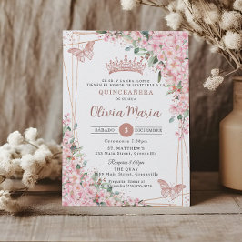 Quinceañera Cherry Blüten Rose Gold Schmetterlinge Einladung