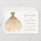 Quinceanera Chic Gold Dress Glitzer Weißes Party Einladung (Vorderseite)