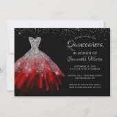Quinceañera Chic Red Silver Dress Party Einladung (Vorderseite)