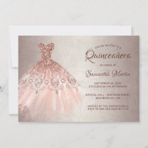 Quinceanera Chic Rose Gold Glitzer Dress Party Einladung