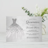 Quinceanera Chic Silver Dress on Silver Party Einladung (Stehend Vorderseite)