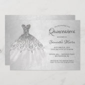 Quinceanera Chic Silver Dress on Silver Party Einladung (Vorne/Hinten)