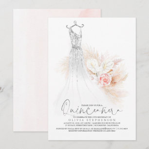 Quinceañera Chic Silver Pampas Grass 15. Geburtsta Einladung