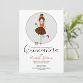 Quinceanera Chica en vestido de fiesta invitación Einladung (Stehend Vorderseite)