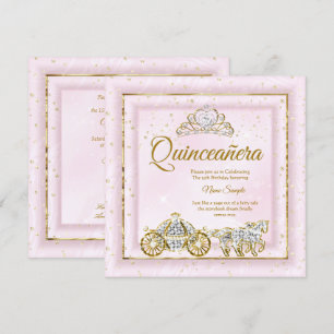 Quinceanera Cinderella Rosafarben Kutsche 2 Einladung