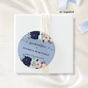 Quinceañera con Flores Azul y Rosa, Aluminio Azul Geschenkanhänger