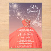 Quinceañera Coral Dress Eiffel Tower Acryleinladungen (Vorderseite)