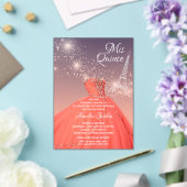 Quinceañera Coral Dress Eiffel Tower Acryleinladungen (In Situ (Hochzeit))