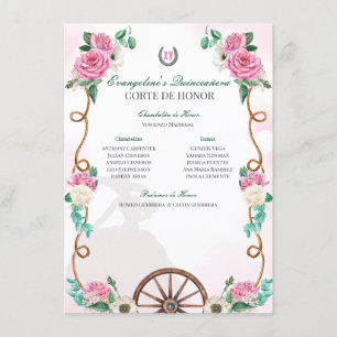 Quinceanera Corte de Honor Pink Rose Emerald Green Begleitkarte