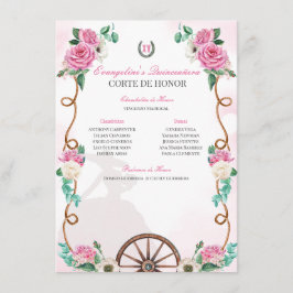Quinceanera Corte de Honor Pink Roses Charro Begleitkarte