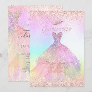 Quinceanera Cotton Candy Rose Gold Princess Crown Einladung