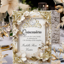 Quinceanera Cream Floral Gold Weißes Tiara Party