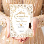 Quinceanera Cream Gold Floral Einladung
