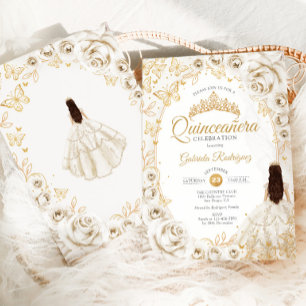 Quinceanera Creme Gold Blumen Einladung
