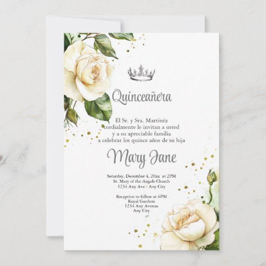 Quinceanera Crown Spanisches Party Einladung (Vorderseite)