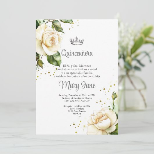 Quinceanera Crown Spanisches Party Einladung (Stehend Vorderseite)